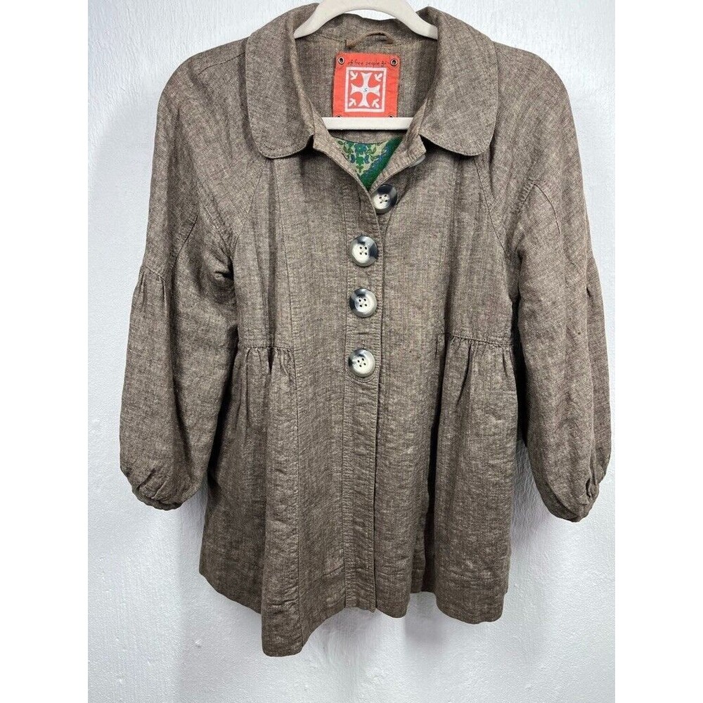 FREE PEOPLE WOMENS SMALL BALLOON SLEEVE PLEATED BIG BUTTONS LINED JACKET
